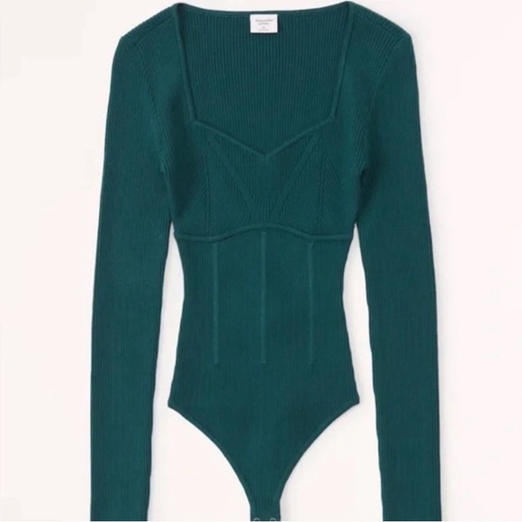 Abercrombie & Fitch | Corset Sweetheart Sweater Bodysuit | Size M | Teal - Picture 1 of 5